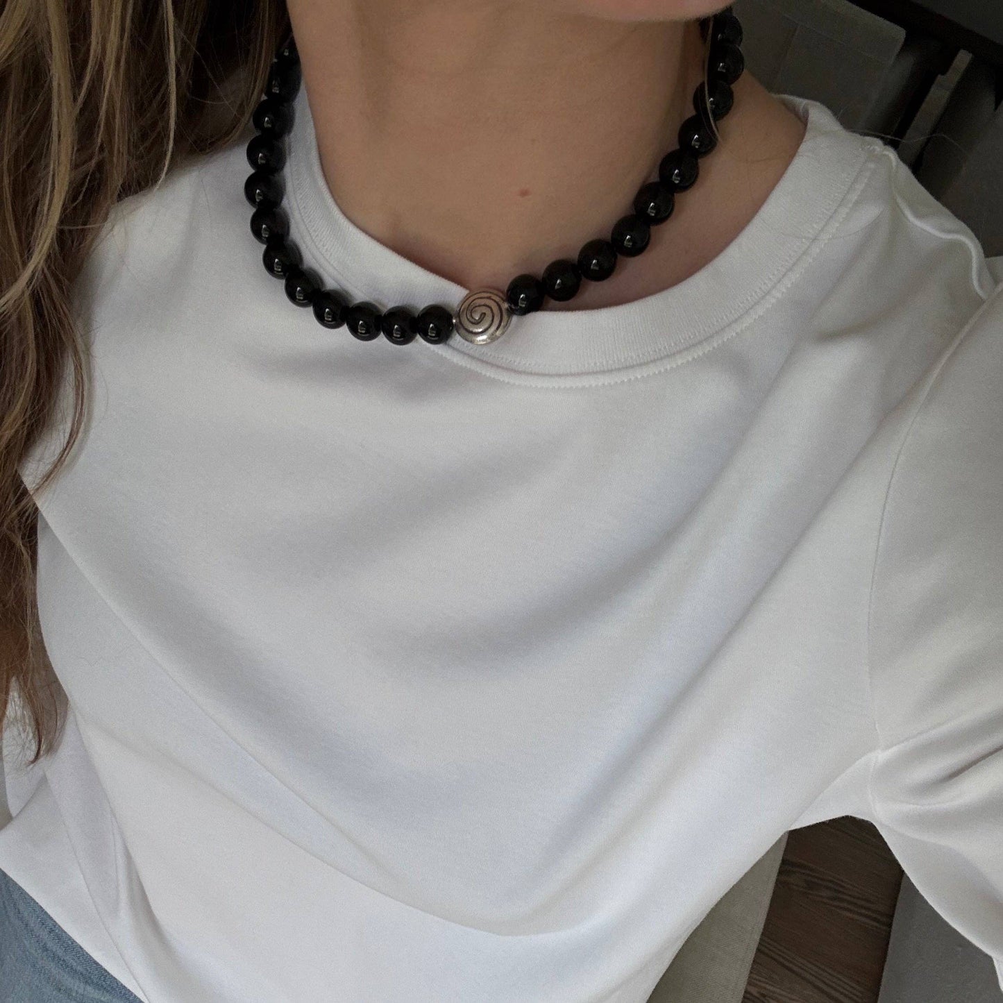 The Spiral Necklace — Black Jasper & Sterling Silver