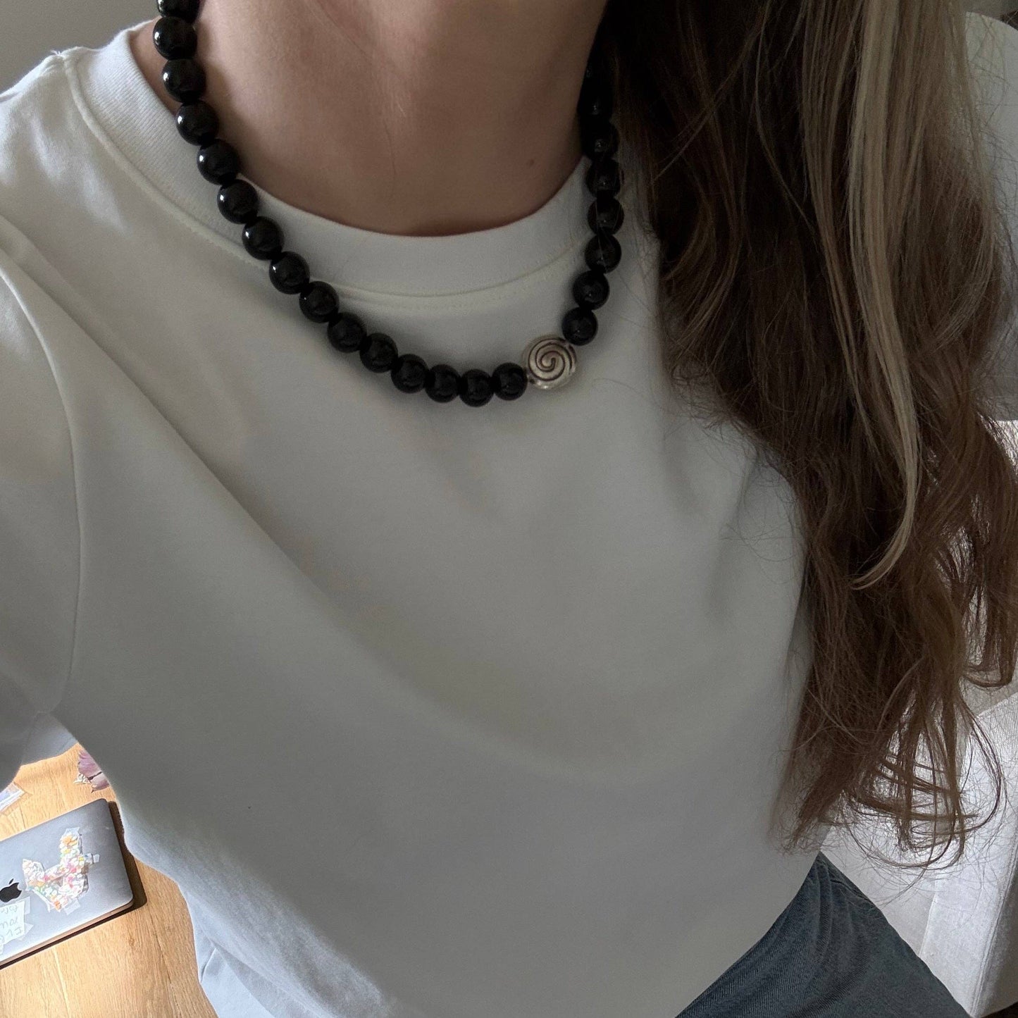 The Spiral Necklace — Black Jasper & Sterling Silver
