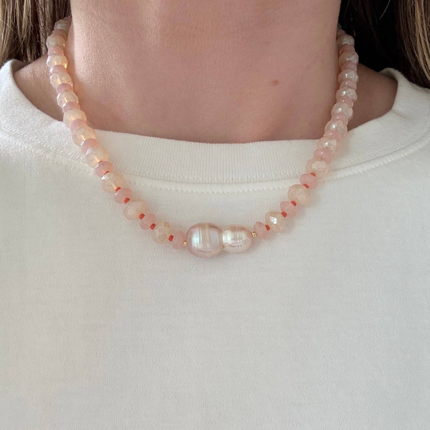 Apricot — Opalite & Pearl Necklace