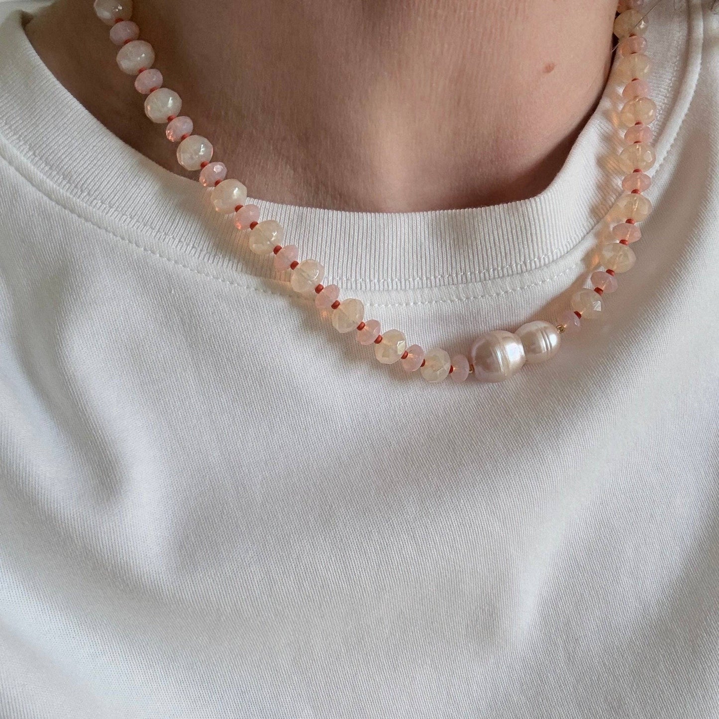 Apricot — Opalite & Pearl Necklace
