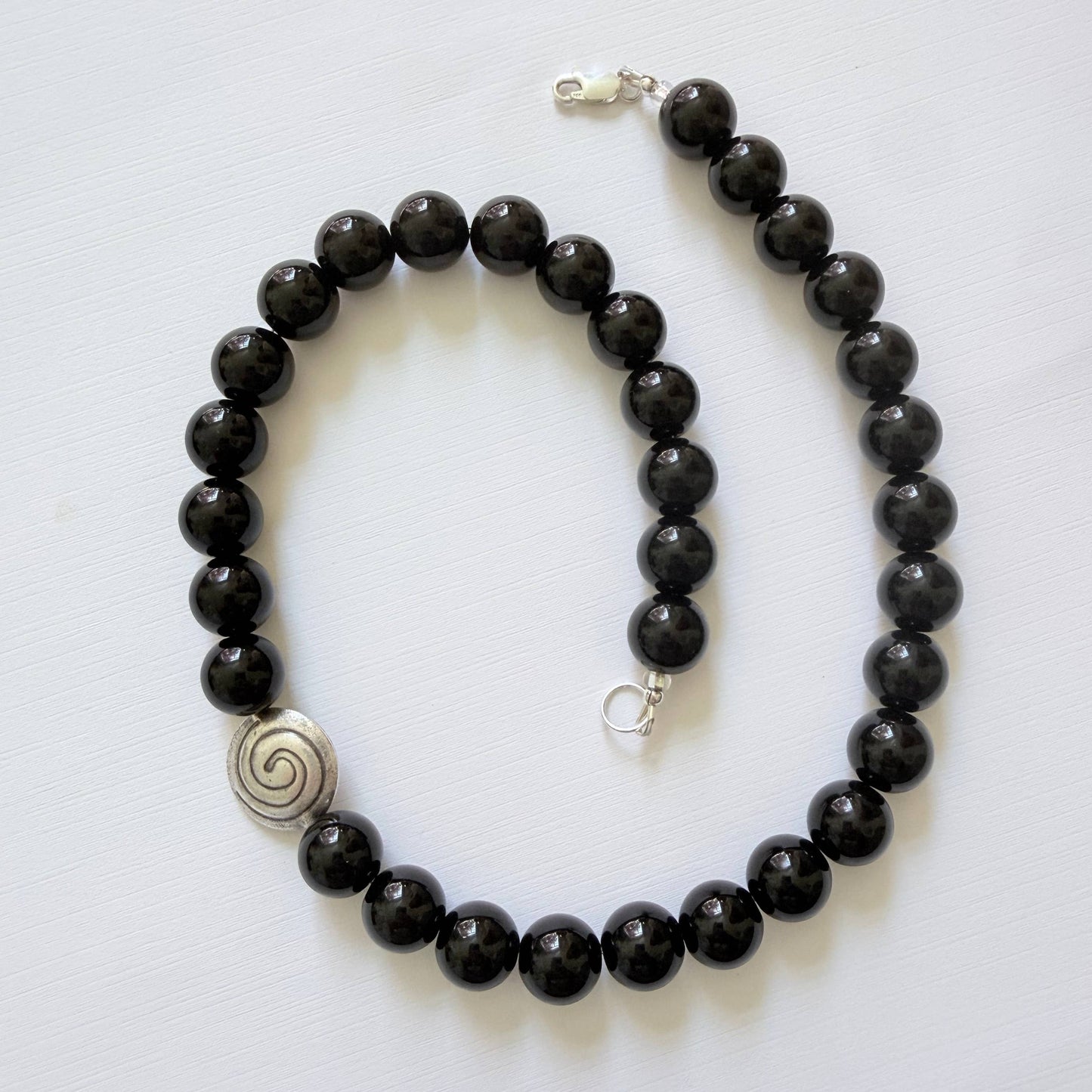 The Spiral Necklace — Black Jasper & Sterling Silver