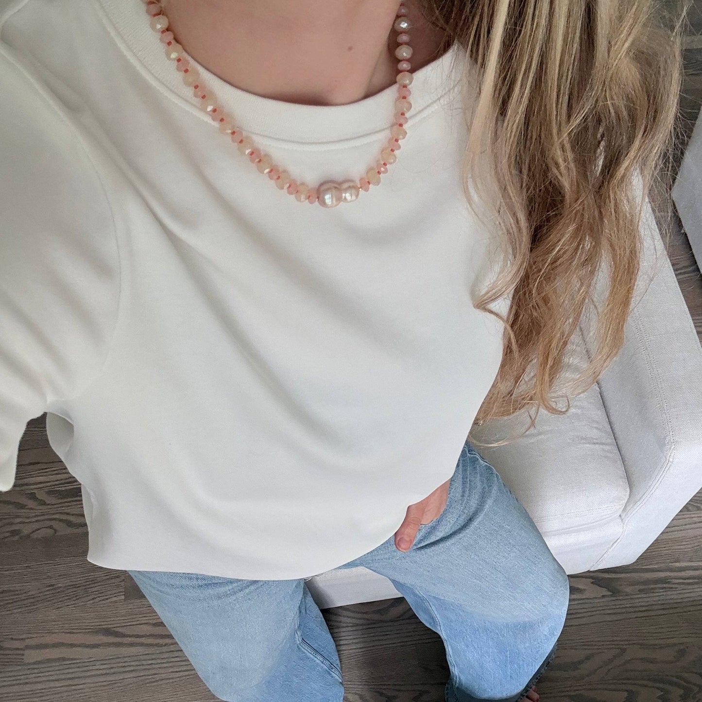Apricot — Opalite & Pearl Necklace