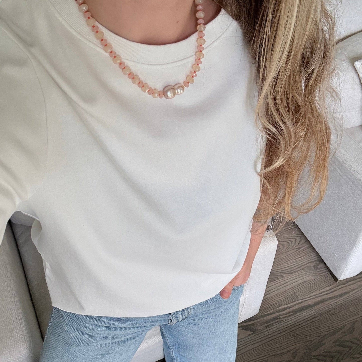 Apricot — Opalite & Pearl Necklace