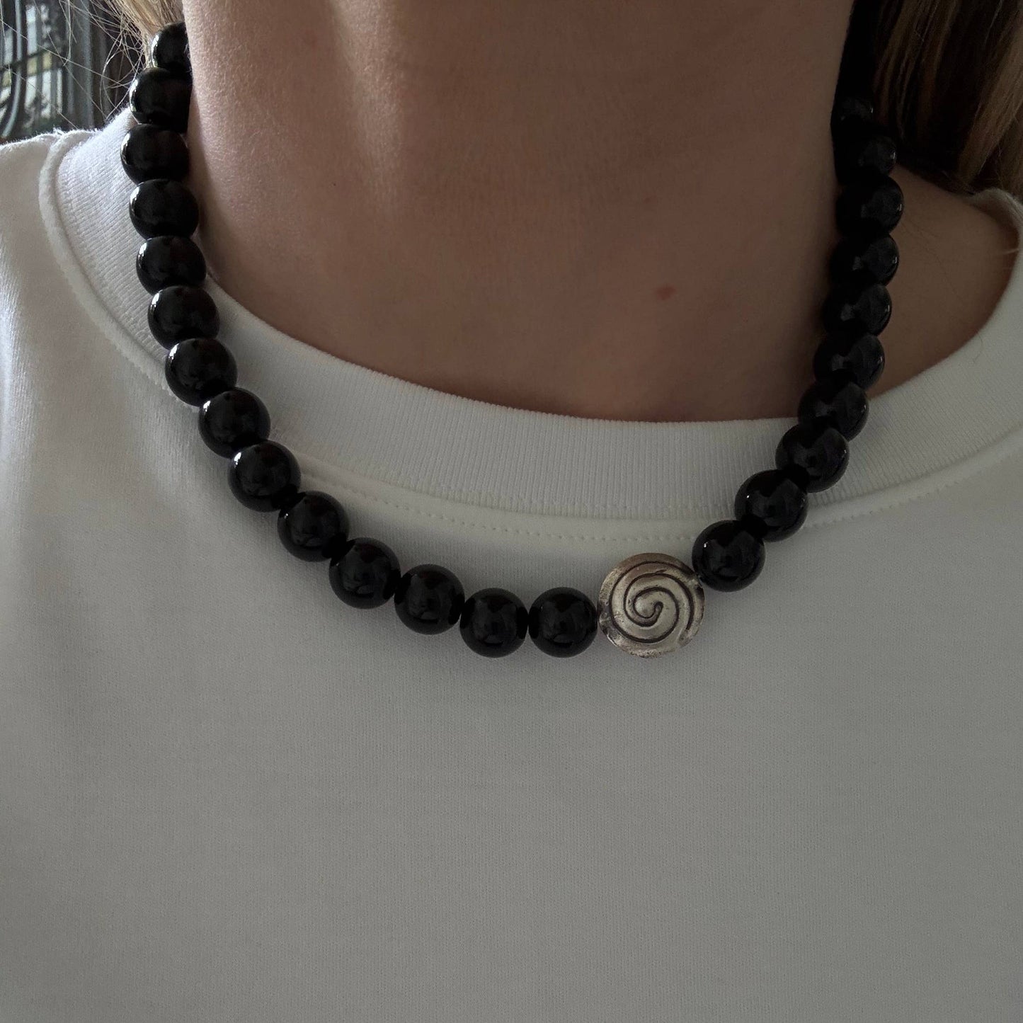 The Spiral Necklace — Black Jasper & Sterling Silver