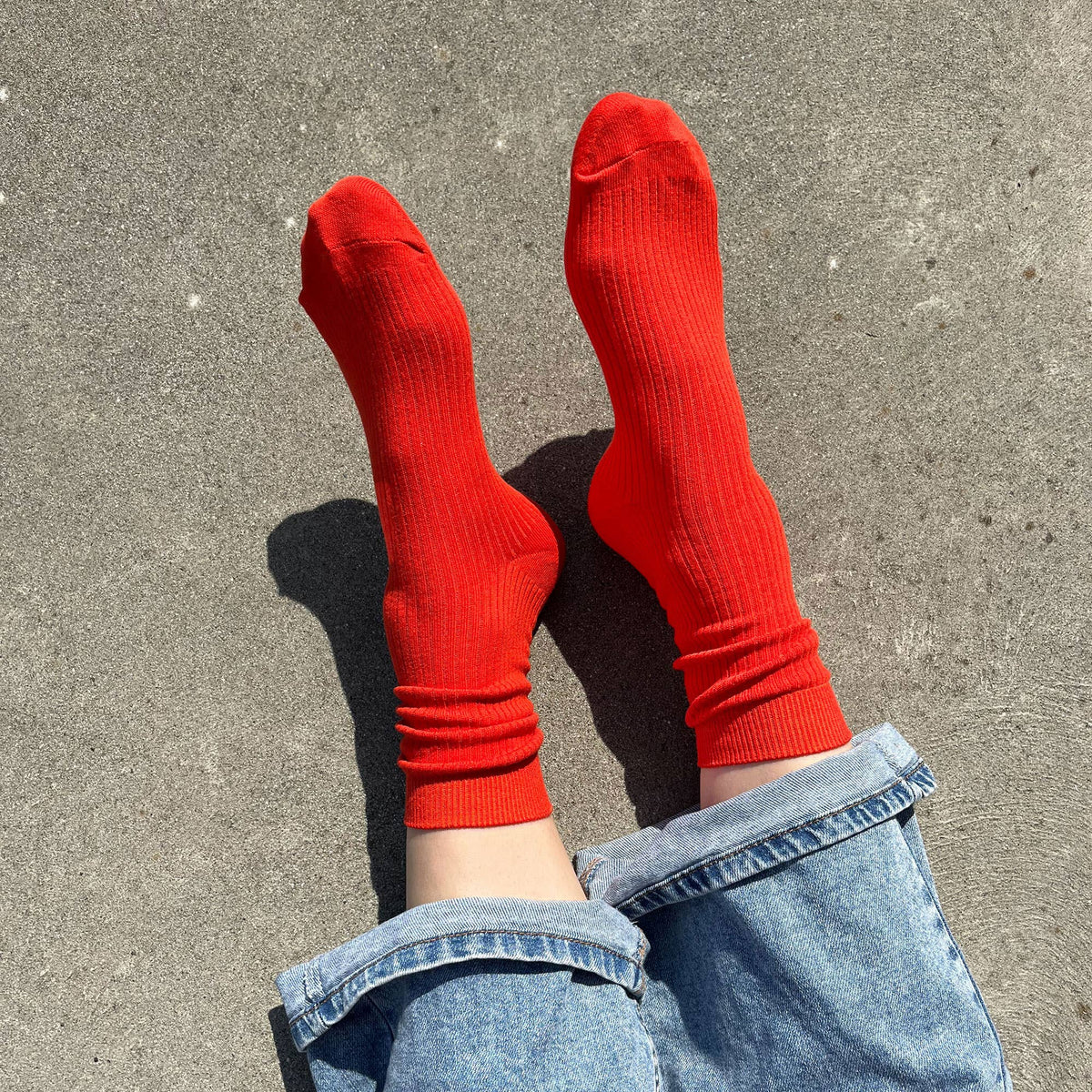 Everyday Cotton Crew Socks in Tomato