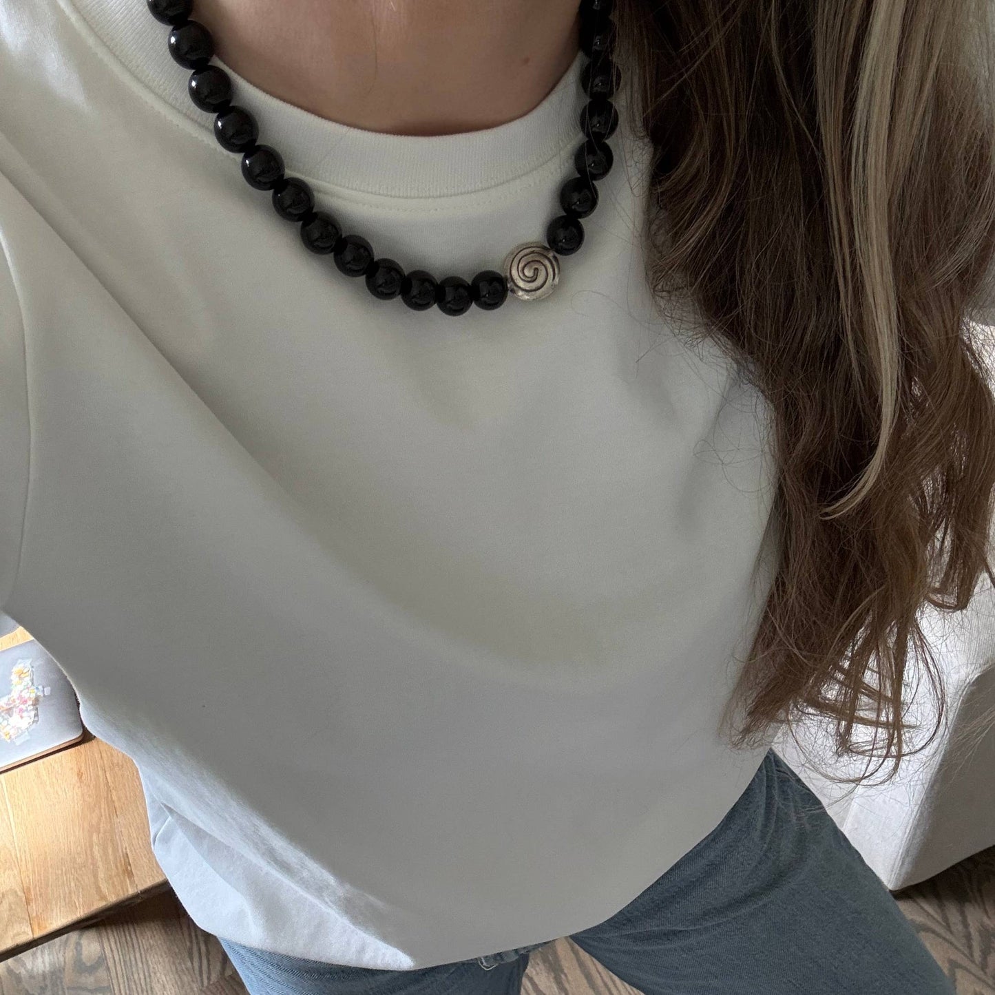 The Spiral Necklace — Black Jasper & Sterling Silver